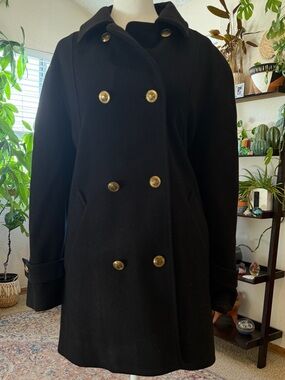 Vintage 100% WOOL Union Tag black double-breasted pea coat jacket women’s size 8